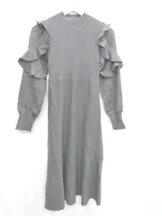 ◇ ⊇ MERCURYDUO ハイネック フリル装飾 ニット生地 長袖 ロング丈 ワンピース サイズS チャコールグレー系 レディース E  【1503050049047】