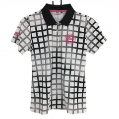 ★値下げ★【超美品】フィラゴルフ 半袖ポロシャツ 白×黒 格子柄 ロゴ刺しゅう  レディース L ゴルフウェア FILA GOLF