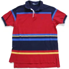 90s USA製 ポロ ラルフローレン ランダムボーダー コットン 鹿の子 ポロシャツ XL★オールド ビンテージ ロゴ刺繍 マルチ ビッグサイズ