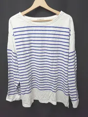 ◇ Θ mystic ミスティック タグ付き パネルボーダー 長袖 Tシャツ カットソー サイズF ホワイト ブルー系 レディース E  【1505290028226】