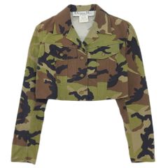 美品 Christian Dior クリスチャンディオール ガリアーノ期 カモフラ柄 ショート丈ジャケット 38 カーキ レディース 古着 中古 USED
