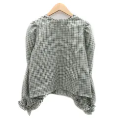 エムズエキサイト EMSEXCITE ブラウス カットソー 長袖 パフスリーブ クルーネック チェック柄 F マルチカラー 黒 ブラック /YK12