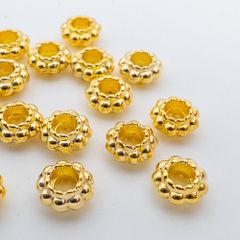 ＊40個＊ 合金製 スペーサービーズ 金色 ロンデル 約6x3mm フラワービーズ メタルビーズ bz075s