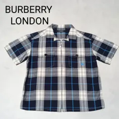 【美品】BURBERRY バーバリー　半袖 チェック シャツ ジップアップ　ラルフローレン ファミリア　ラルフ　バーバリーロンドン 男の子 120サイズ 110サイズ 半袖シャツ レイヤード  青 紺 水色 白 ネイビー
