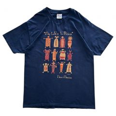 L 90s ヴィンテージ USA製 ヘインズ Beefy-T コットン ネイティブ柄 精霊 Tシャツ 立体プリント ネイビー