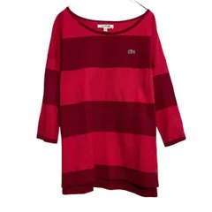 LACOSTE コットンニット セーター レディース S レッド ボーダー 七部袖 ラコステ クルーネック 古着卸 アメリカ仕入 a703-5363
