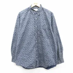 XL/古着 バナナリパブリック 長袖 ブランド シャツ メンズ 90s 総柄 大きいサイズ ロング丈 コットン ボタンダウン 紺他 ネイビー spe 25se