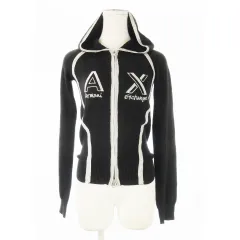 アルマーニエクスチェンジ A/X ARMANI EXCHANGE ニットパーカー ダブルジップ 長袖 ロゴ刺繍 切替 ラメリブ 小さいサイズ XS 黒 ブラック /CK21 ■GY17のサムネイル