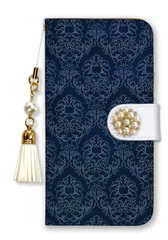 iPhone12 Pro Max ケース 手帳型 アイフォン12 プロマックス スマホケース パール デコ ストラップ付  おしゃれ レザー ダマスク柄 上品 大人 可愛い かわいい ブランド ピンク カラー09