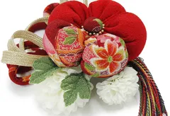 髪飾り 成人式 振袖 袴 花 2点セット 赤 水引 組紐 つまみ細工 房つき かんざし 簪 髪かざり 和柄 ちりめん レトロ 和装 卒業式 結婚式 入園式 卒園式 sc2942　WSi