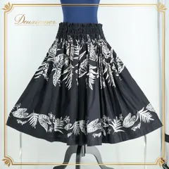 【フラダンス衣装】ブラック系 ALOHA FABRICS パウスカート 黒 白 プルメリア柄 花柄 葉っぱ柄 モノトーン ホワイト系 かわいい かわいい スカート フラダンス パウスカート 黒白 フラワー プルメリア ハワイアン モノトーン デザイン