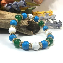 緑瑪瑙×ハウライト×ターコイズ パワーストーンブレス 10mm（ゴールド）メンズ・レディース 男性・女性 数珠ブレス 開運  [3] 