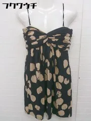◇ DKNY ダナキャランニューヨーク 総柄 ミニ キャミ ワンピース サイズ2 ブラック ブラウン系 レディース 【1106100007518】