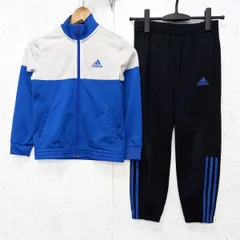 adidas アディダス ジャージ スポーツウェア トラックジャケット トラックパンツ 上下セット セットアップ ブルー ホワイト ブラック 130サイズ キッズ ◎_〇□.