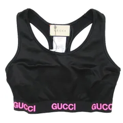 グッチ GUCCI Logo Jacquard Crop Top Black pink ロゴ トリム クロップド丈 ショート丈 トップス タンクトップ カットソー バッククロス サイズM ブラック ピンク レディース /◎ME2のサムネイル