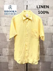90'S 正規品 ブルックスブラザーズ 半袖 リネンシャツ S イエロー BROOKS BROTHERS 麻 無地