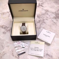 ▼【極美品】JUNGHANS/ユンハンス マックス・ビル メガソーラー 059/2021.04 電波ソーラー レザー メンズ腕時計 付属品あり S66822753265