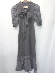 ◇ ⊂ マーキュリーデュオ 半袖 膝下丈 異素材スリーブボウタイニットワンピース サイズS チャコールグレー系 レディース E  【1507010013772】