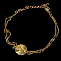 希少 Christian Dior クリスチャンディオール ロゴプレート ゴールド ブレスレット 2連 ヴィンテージ ジュエリー