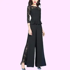 Size:L_Color:ブラック [88flix] 韓国 パーティードレス パンツドレス ロングワンピース ロングドレス ワイドパンツ フォーマル (L)