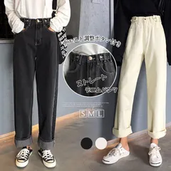 デニムパンツ 大きいサイズ レディース パンツ デニム ボトムス 秋冬 冬服 デニム ウエストゴム ストレート デニム ロングパンツ ウエストゴム 韓国風