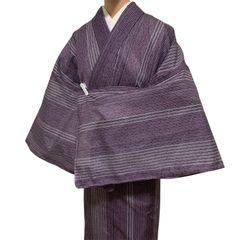 R-1336　着物　夏物　小紋　絽　ポリエステル100％　L　レディース　裄68センチ
