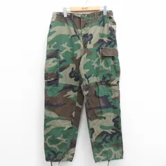 W33/古着 ミリタリー カーゴ パンツ メンズ 90s コンバット リップストップ ウッドランドカモ コットン 緑 グリーン 迷彩 spe 25sep25 中古