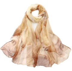 『数量限定』[ふく福] レディース 花柄 シフォン ビーチスカーフ マフラー 大判 ストール 薄手 春/夏/秋 UVカット＆冷房対策 日焼け止め 海辺 蓮の印刷