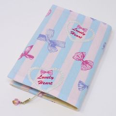 布ブックカバー　ガーリー　文庫本サイズ　しおり付き　ハンドメイド　パステルカラー　可愛い　240701-007