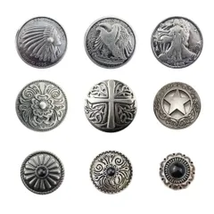 【特価商品】HappyHome コンチョ ボタン ネジ式 9個セット インディアン 十字架 スター ターコイズ アンティーク レザー クラフト 手芸 (ブラック)