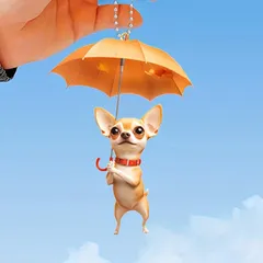 キーホルダー かわいい チワワ 犬 パラソル おもしろ 平面 2D アクリル 6cm 小さい 傘 イヌ おしゃれ カーアクセサリー バックミラー 車 鍵 いぬ 子犬 インテリア t3237