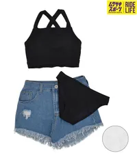 【ムラスポ公式】新品 DEFIANCE ディファイアンス レディース 水着 水陸両用デニムショートパンツ付き3点セットビキニ S2409 ムラサキスポーツ限定