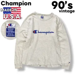 90s ヴィンテージ USA製 チャンピオン Champion ロゴ プリント 長袖 Tシャツ ロンT クルーネック カットソー M ライトグレー ストリート アメリカン カジュアル ウェア メンズ