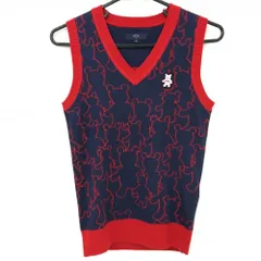 【超美品】キャロウェイ ニットベスト レッド×ネイビー ベアー総柄 ウール混  レディース M ゴルフウェア Callaway