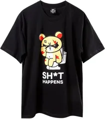 Four leaf TEE tシャツ おもしろ メンズ 半袖 クマ 夏服 面白い ビッグシルエット ティーシャツ ネタ プリント 綿100 オリジナル 大きいサイズ カジュアル コットン トップス(ブラック,  M)