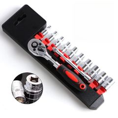 【特価】車両整備 六角ソケット 修理 差込角6.35mm(1/4) 自動車 ソケットレンチセット バイク 【ホルダー付き】12点セット