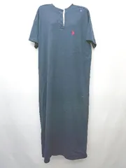 ◇ U.S.POLO ASSN ユーエス ロゴ刺繍 ハーフボタン 半袖 ロング Tシャツ ワンピース サイズF ネイビー レディース P  【1407260004455】