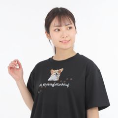 【 ブラック 】 アニマル デザイン Tシャツ (コーギー 犬) Type2 スマイル ペット かわいい ドライ ポリエステル 半袖 ウェルシュ コーギー