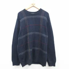 L/古着 バンヒューセン 長袖 セーター メンズ コットン クルーネック 紺 ネイビー 24oct01 中古 ニット トップス