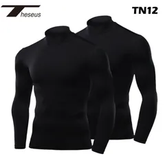 【 THESEUS 】 テセウス  TN12 ブラック 同色２枚セット メンズ シャツ インナー 長袖 コンプレッションウェア スポーツ ジム ランニング サッカー ウェア ゴルフ 春 夏 秋 冬 丸首  冷感 速乾 軽量 伸縮性