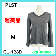 PLST ﾌﾟﾗｽﾃ　ﾆｯﾄ　【超美品???】（GL-128D）ｶｼﾞｭｱﾙ　ｸﾞﾚｰ　Vﾈｯｸ　送料無料　ﾚﾃﾞｨｰｽ　古着　春　冬
