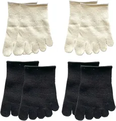 エデン・ジャパン シルク 5本指ハーフソックス 足指カバー 天然素材絹で抗菌防臭 4足組(ブラック/ホワイト,  4ペア (x 1))