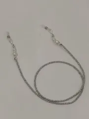 HAT4-009　ビーズ＊グラスコード(約64cm)　２WAY　メガネチェーン　マスクストラップ　シルバー　パール