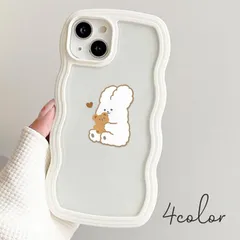 スマホケース うねうねケース なみなみケース ウェーブケース 透明 カバー うさぎ テディベア くま TPU クリアケース オシャレ かわいい 可愛い 韓国 ic_nm026
