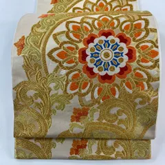 袋帯 川島織物 花菱 金色 正絹 袋帯 秀品 関西仕立て 花菱 唐草 箔 金糸 山吹茶色 六通 正絹
