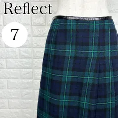 Reflect リフレクト サイズ7 チェック柄 プリーツスカート グリーン×ネイビー 上品デザイン レディース 秋冬【A2748-20】