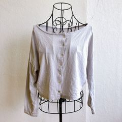シールームリン sea Room Iynn ショート丈 カーディガン デザインボタン 透け感 綿 100 コットン cotton 日本製 made in japan グレー