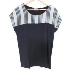 美品 DRIES VAN NOTEN ドリスヴァンノッテン ストライプ 切替 フレンチスリーブ カットソー プルオーバー S ブラック レディース 古着 中古 USED