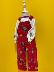 【Size 90】vintage オシュコシュ オーバーオール トップス セット くま カウボーイ oshkosh ヴィンテージ  赤