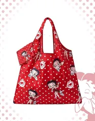 Betty Boop　ベティちゃん　エコバッグ　収納ポーチ付き　赤　レッド　ドット　ベティブープ　パジー　犬　水玉　唇柄　買い物バッグ　買い物袋　マイバック　折りたたみショッピングバッグ　可愛い　アメコミ　キャラクター　レトロ　ギフト　プレゼント　海外雑貨のサムネイル